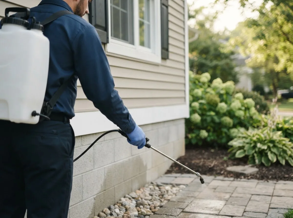 Pest control technician inspecting a home in Kilbourne, IL